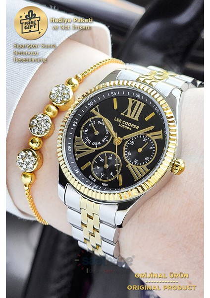 Bileklik Hediyeli Orijinal Fonksiyonları Aktif Takvimli Siyah Kadran Kadın Kol Saati