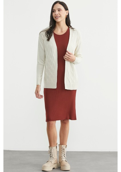 Saç Örgülü Rahat Kalıp Triko Hırka - Taş fiyatları