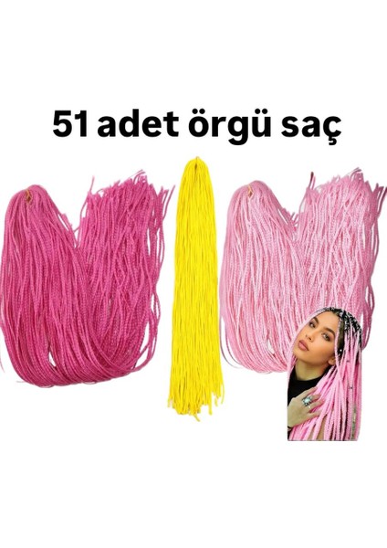 Saç Ipi Koyu Pembe- Açık Pembe - Sarı Saç Örgüsü 51 Adet Saç Aksesuarı Postiş