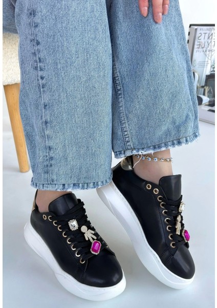 Gane Siyah Cilt Bağcıklı Spor Ayakkabı modelleri