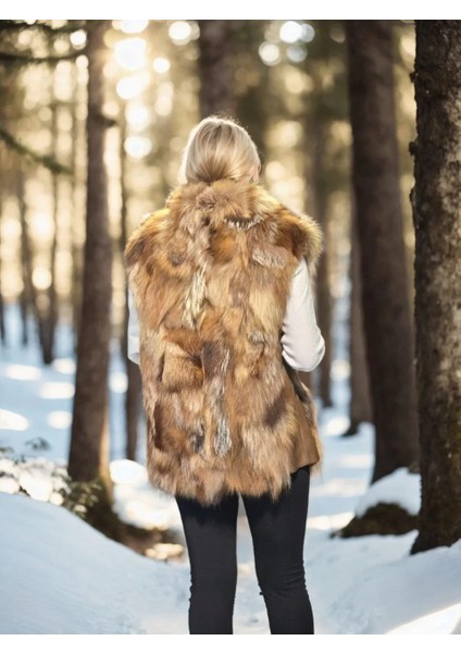Kadın Kolsuz Hakiki Deri Kürk - Kahve fiyatları