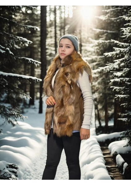 Kadın Kolsuz Hakiki Deri Kürk - Kahve modelleri