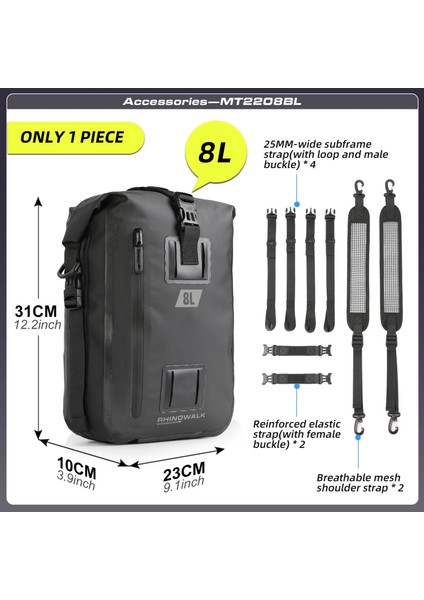 MT2208BK 8l Modüler Su Geçirmez Motor Çantası