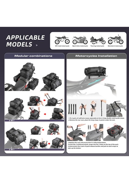 MT2208BK 8l Modüler Su Geçirmez Motor Çantası
