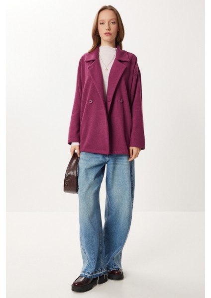 Oversize Kruvaze Kaşe Kaban LZV0038 Mürdüm