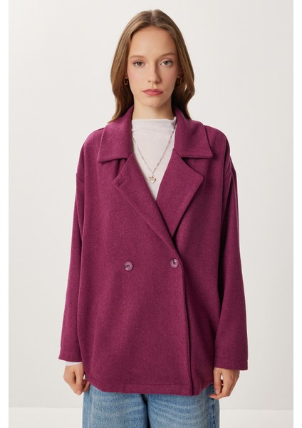 Oversize Kruvaze Kaşe Kaban LZV0038 Mürdüm fiyatları