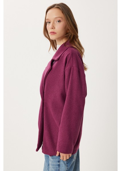 Oversize Kruvaze Kaşe Kaban LZV0038 Mürdüm modelleri