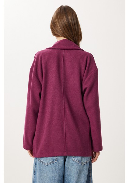 Oversize Kruvaze Kaşe Kaban LZV0038 Mürdüm indirimleri