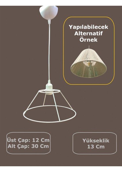 Huni Avize Teli , Iskeleti (Kısa Boy 30X13 Cm) Beyaz Statik Boyalı (Duy Takımı Dahil)