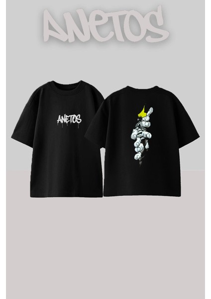 Titan Tasarım Sırt Baskılı Pamuk Siyah Oversize T-Shirt