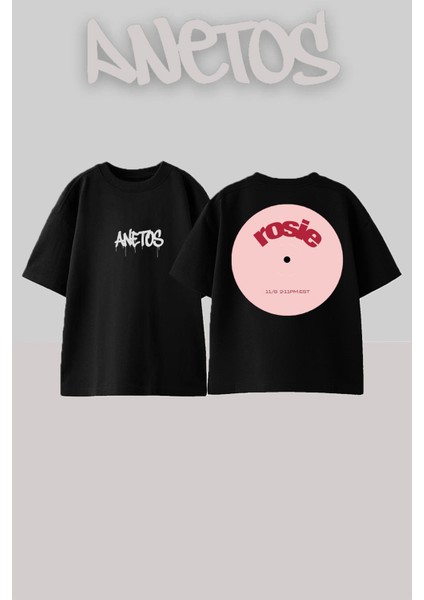 Blackpink Rose 6 Tasarım Sırt Baskılı Pamuk Siyah Oversize T-Shirt