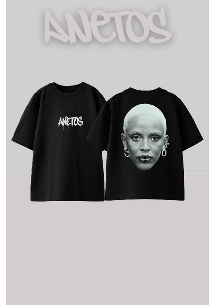 Doja Cat 2 Tasarım Sırt Baskılı Pamuk Siyah Oversize T-Shirt