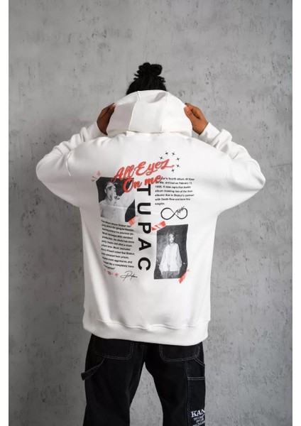 Erkek Ön Arka Baskılı Kapşonlu Sweat - Beyaz modelleri