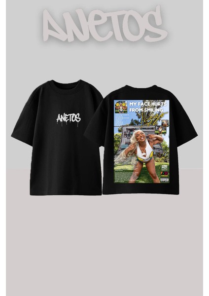 My Face Hurts Tasarım Sırt Baskılı Pamuk Siyah Oversize T-Shirt