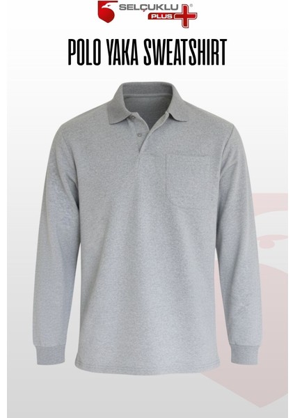 Gri Polo Yaka Sweatshirt – 2 Iplik Kumaş, Uzun Kollu Rahat Iş Elbisesi ve Günlük Kullanıma Uygun Erkek Üst Giyim
