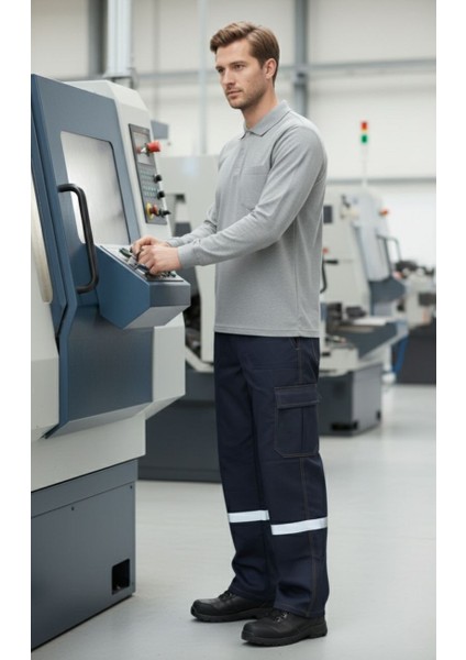 Gri Polo Yaka Sweatshirt – 2 Iplik Kumaş, Uzun Kollu Rahat Iş Elbisesi ve Günlük Kullanıma Uygun Erkek Üst Giyim fırsatları