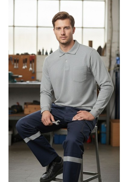 Gri Polo Yaka Sweatshirt – 2 Iplik Kumaş, Uzun Kollu Rahat Iş Elbisesi ve Günlük Kullanıma Uygun Erkek Üst Giyim indirimleri