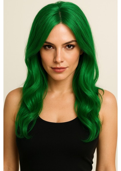 Doğal Yeşil Dalgalı Kadın Peruk ve Siyah Keçe Cadı Şapkası Kostüm Seti fiyatları