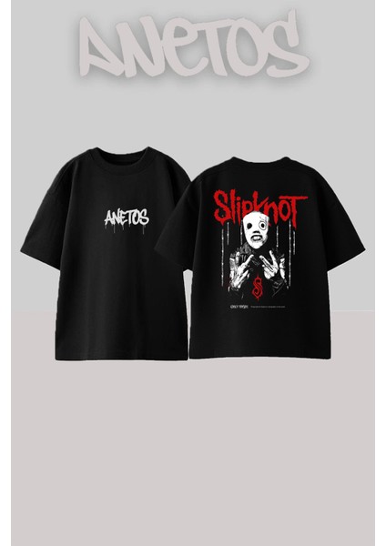 Slipknot 1 Tasarım Sırt Baskılı Pamuk Siyah Oversize T-Shirt