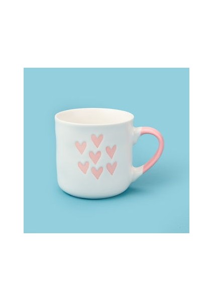 Houseware 7 Kalp Desenli Porselen Kupa - Beyaz / Pembe - 320 ml
