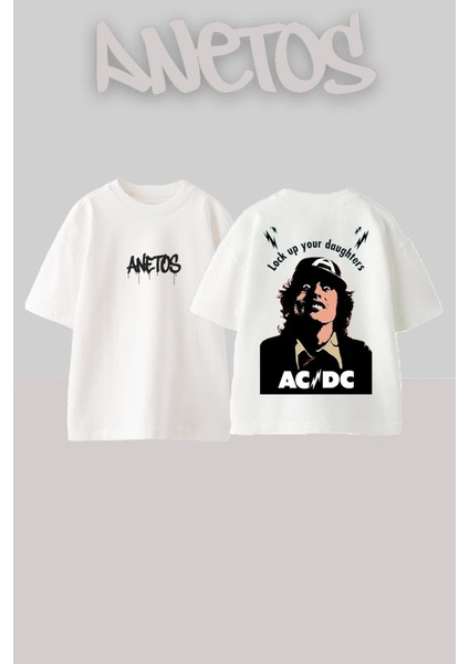 Ad Dc 5 Tasarım Sırt Baskılı Pamuk Beyaz Oversize T-Shirt