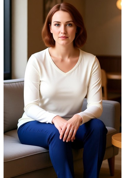 Kadın V Yaka Uzun Kollu Esnek Örme Vücuda Oturan Bluz Kaliteli Şık Rahat Modern Zarif Günlük fiyatları