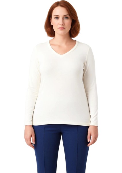 Kadın V Yaka Uzun Kollu Esnek Örme Vücuda Oturan Bluz Kaliteli Şık Rahat Modern Zarif Günlük modelleri