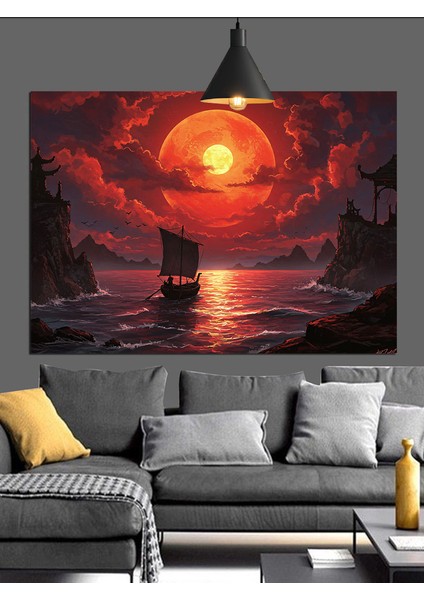 Gün Batımında Bulutlu Deniz Manzarası Dekoratif Kanvas - Mdf Ahşap Tablo