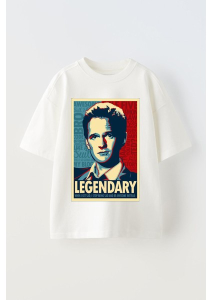 Legendary Baskılı Ünisex Pamuk Beyaz Oversize T Shirt