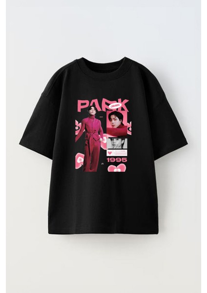 Jimin Baskılı Ünisex Pamuk Siyah Oversize T Shirt