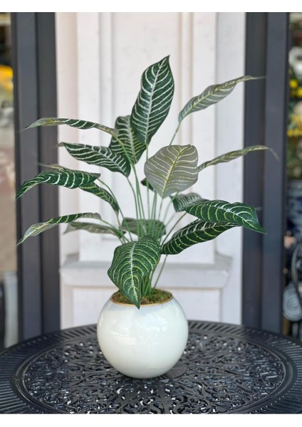 Yapay Bitkili Dekoratif Cam Vazo Beyaz