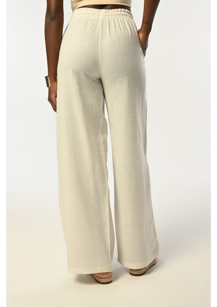 Kadın Beli Lastikli Bol Paça Önü Nakış Işlemeli Pantolon fiyatları