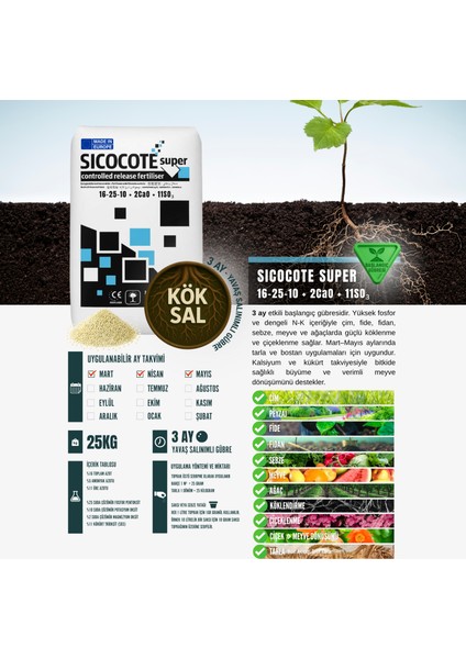 Sıcocote Super Crf 16-25-10 + 2cao + 11SO₃ | Kontrollü Salınımlı Granül Gübre | 25 kg | Made In Eu fiyatları