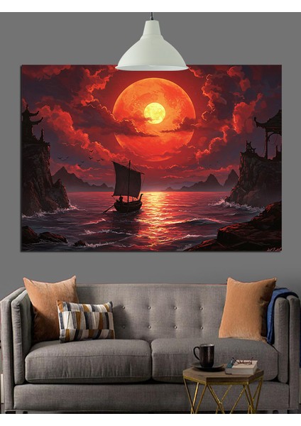 Gün Batımında Bulutlu Deniz Manzarası Dekoratif Kanvas - Mdf Ahşap Tablo fiyatları