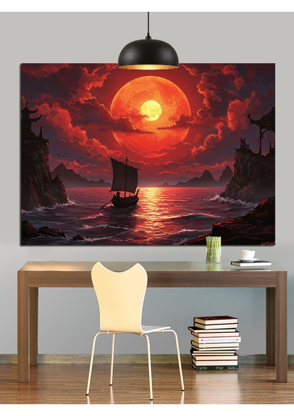 Gün Batımında Bulutlu Deniz Manzarası Dekoratif Kanvas - Mdf Ahşap Tablo modelleri