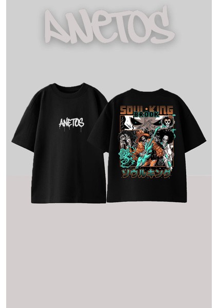 One Piece Brook Tasarım Sırt Baskılı Pamuk Siyah Oversize T-Shirt