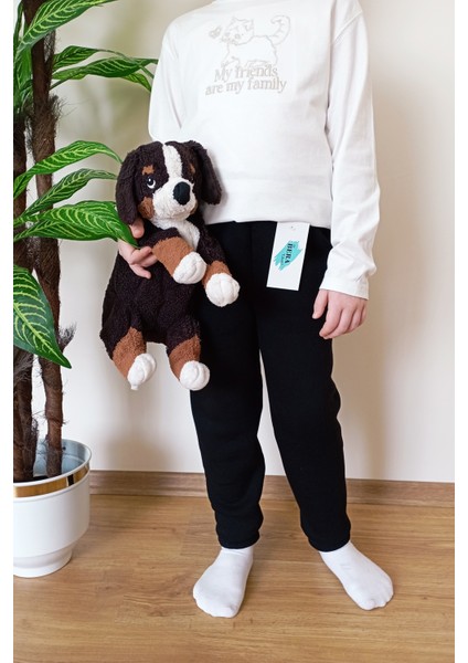 Çocuk Siyah 3 Iplik Şardonlu Paçası Lastikli Kışlık Eşofman Altı modelleri