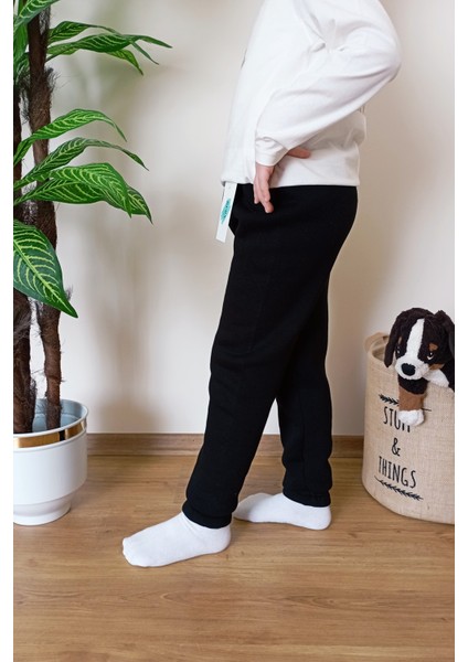 Çocuk Siyah 3 Iplik Şardonlu Paçası Lastikli Kışlık Eşofman Altı indirimleri