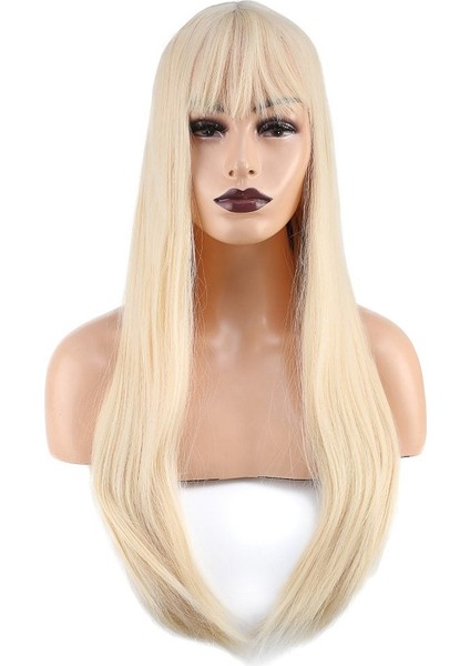 Düz Perçemli Uzun Fiber Sentetik Peruk / Platin fırsatları