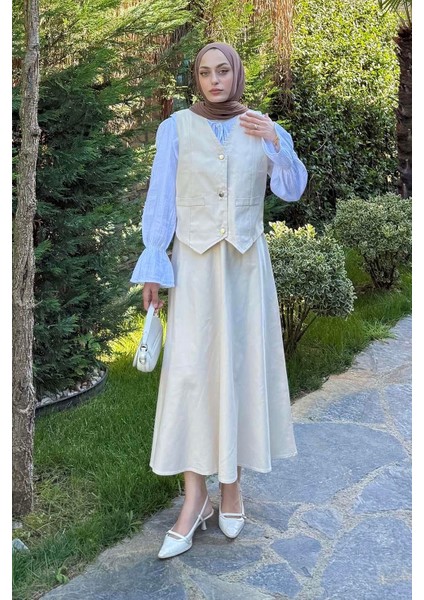 Gabardin Yelek-Etek Ikili Tesettür Takım Taş