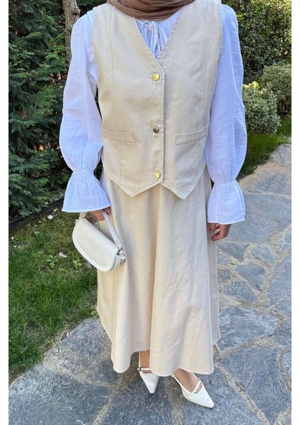 Gabardin Yelek-Etek Ikili Tesettür Takım Taş modelleri