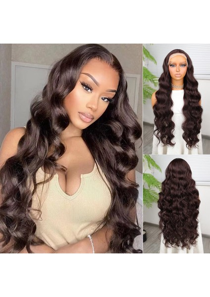 Koyu Kumral Ekstra Uzun Fiber Sentetik Dalgalı Tül Peruk