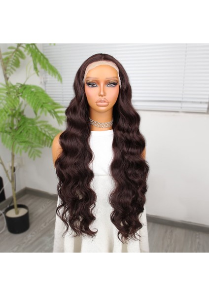 Koyu Kumral Ekstra Uzun Fiber Sentetik Dalgalı Tül Peruk fiyatları