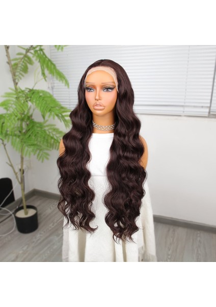 Koyu Kumral Ekstra Uzun Fiber Sentetik Dalgalı Tül Peruk fırsatları