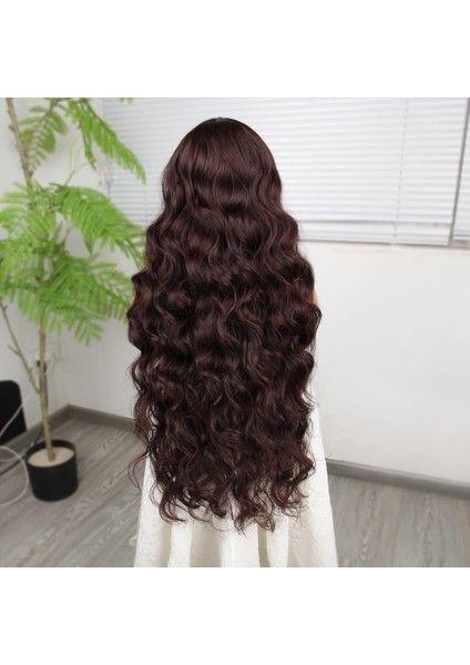 Koyu Kumral Ekstra Uzun Fiber Sentetik Dalgalı Tül Peruk indirimleri