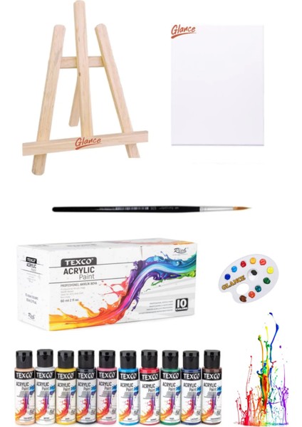 Rich Texco 10X60ML Akrilik Boya Seramik Set Mini Şövale Seti