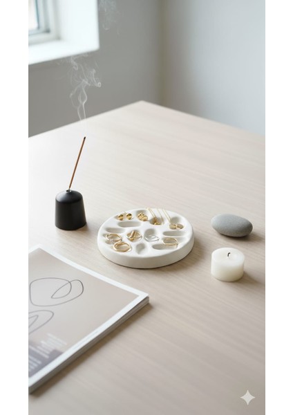 Dekoratif Beton Küpe ve Yüzük Standı | Beyaz