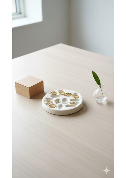 Dekoratif Beton Küpe ve Yüzük Standı | Beyaz