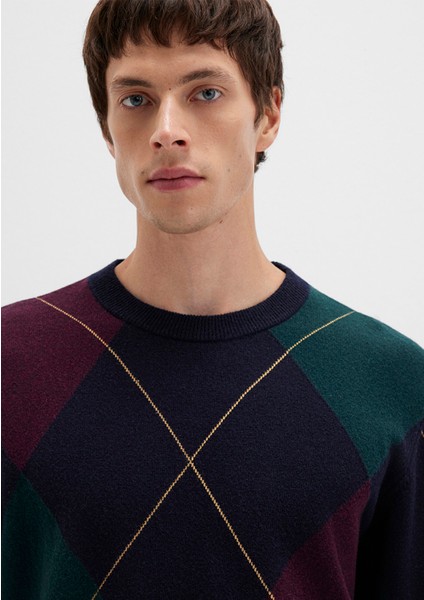 Yün Karışımlı Baklava Desenli Lacivert Kazak 0710334-70497