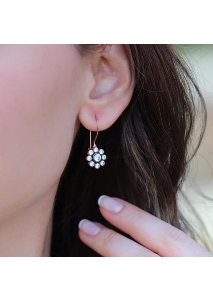 Çiçek Elmas Montür Rose Gold Gümüş Küpe